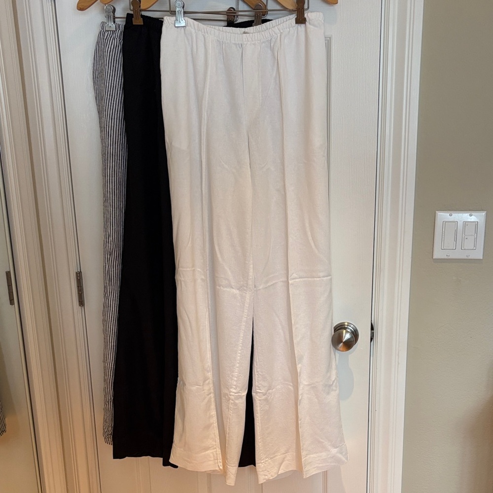 A New Day White/Black And Striped Wide Leg Linen Pants. Selling all 3 together.
